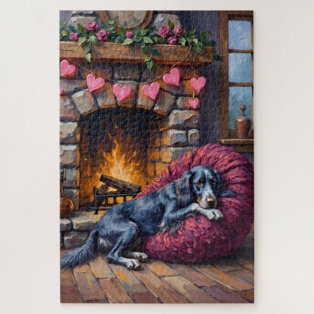 Quebra-cabeça English Setter Dog Cozy Hearth Fairy Lights (Vertical)