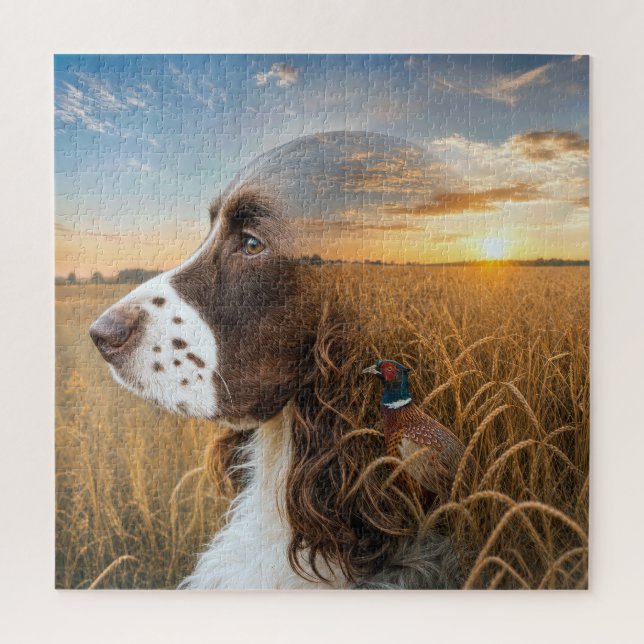 Quebra-cabeça English Springer Spaniel e Faisão (Vertical)
