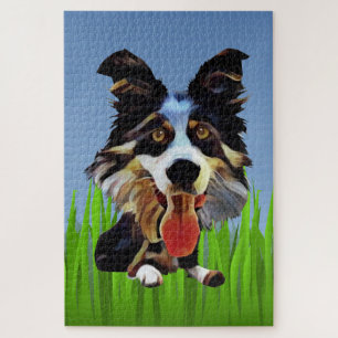Quebra-cabeça Engraçado Borda de Cartoon Collie 1014 Quebra-cabe