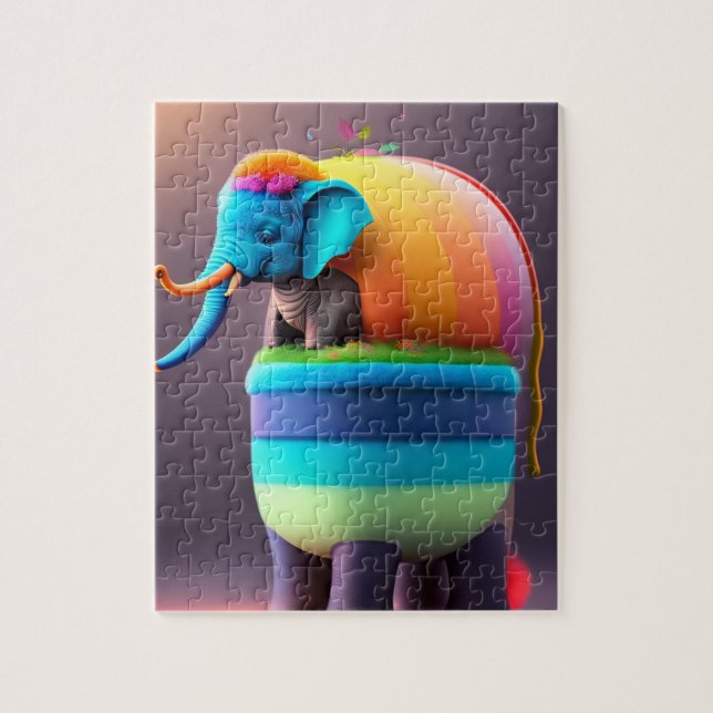 Quebra-cabeça Engraçado Elefante Colorido (Vertical)