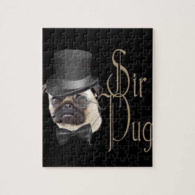 Quebra-cabeça Engraçado, Grande Chapéu Monóculo Sir Pug Dog (Vertical)