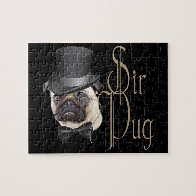 Quebra-cabeça Engraçado, Grande Chapéu Monóculo Sir Pug Dog (Horizontal)