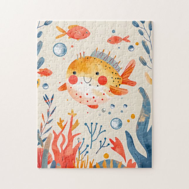 Quebra-cabeça Engraçado Peixe-Pufe perto do Recife Vibrante (Vertical)