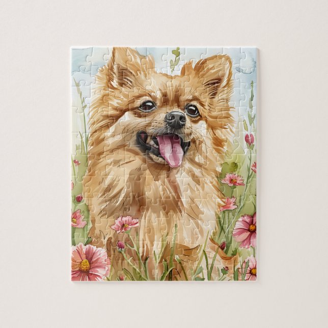 Quebra-cabeça Enigma Pomerânia – Diversão com Cachorro em Aquare (Vertical)