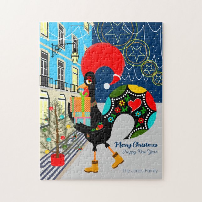 Quebra-cabeça Época de compras de Natal com o Rooster português (Vertical)