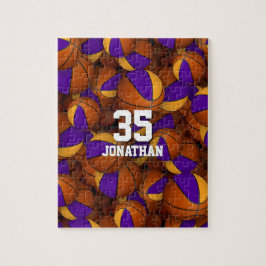 Quebra-cabeça equipe de basquete de ouro roxo personalizada