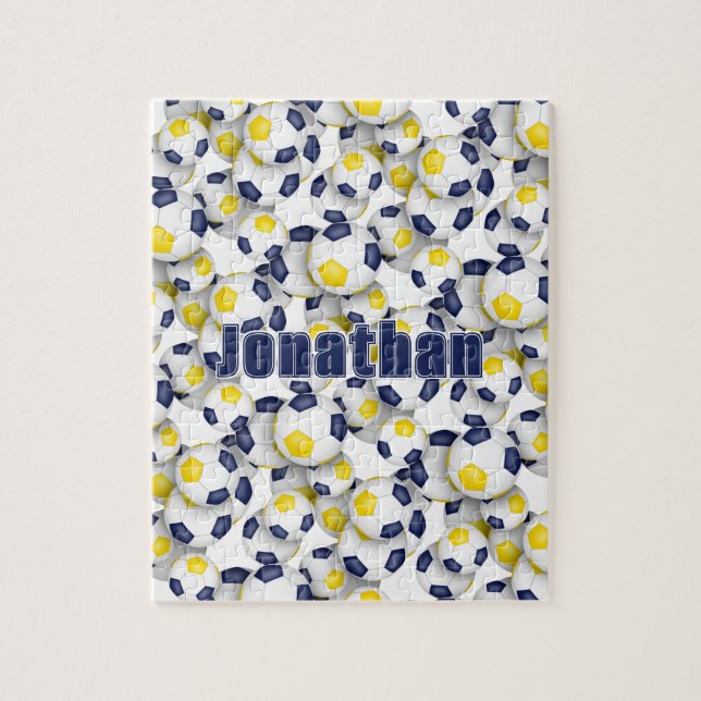 Quebra-cabeça equipe de futebol de ouro azul cores rapazes nome  (Vertical)