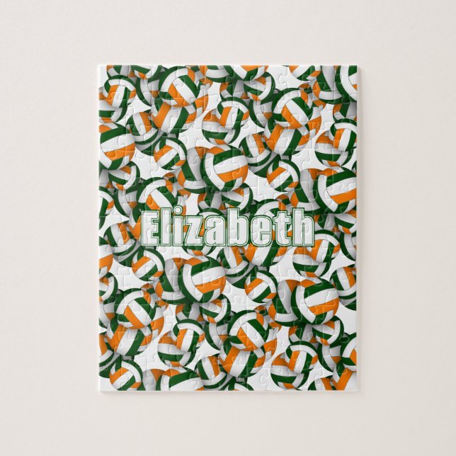 Quebra-cabeça equipe de laranja verde cores voleibol feminino (Vertical)