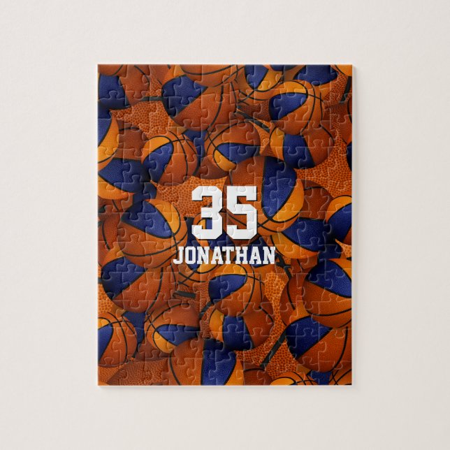 Quebra-cabeça equipe de meninos de laranja azul de basquetebol (Vertical)