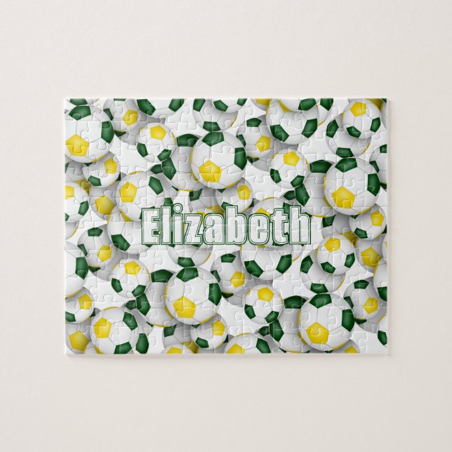 Quebra-cabeça equipe de ouro verde cores futebol feminino (Horizontal)