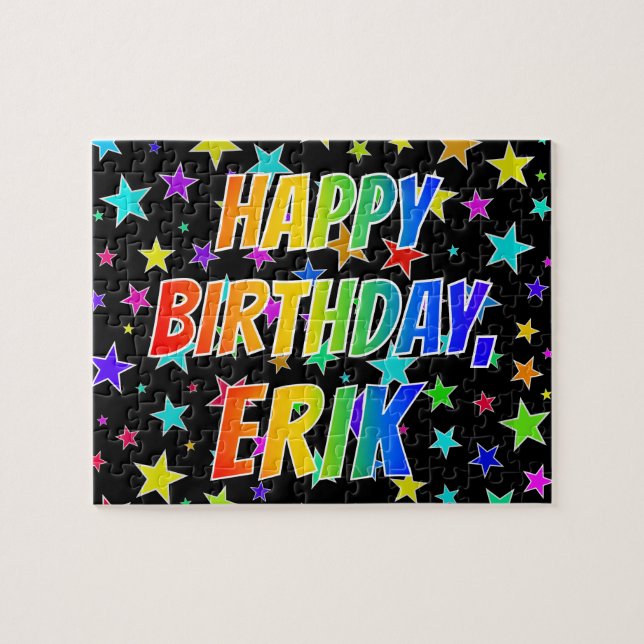 Quebra-cabeça "ERIK" First Name, Fun "HAPPY BIRTHDAY" (Horizontal)