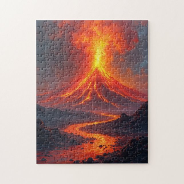 Quebra-cabeça Erupção vulcânica lava quente colorida (Vertical)