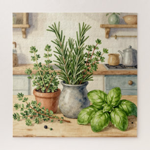 Quebra-cabeça Ervas Frescas da Cozinha Aquarela 