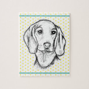 Quebra-cabeça esboço desenhado à mão de cachorro dachshund preto