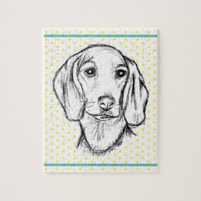 Quebra-cabeça esboço desenhado à mão de cachorro dachshund preto (Vertical)