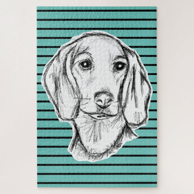 Quebra-cabeça esboço desenhado à mão de cachorro dachshund preto (Vertical)