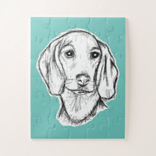 Quebra-cabeça esboço desenhado à mão de dachshund cachorro filho