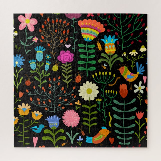 Quebra-cabeça Esboço floral, padrão artístico perfeito. (Vertical)