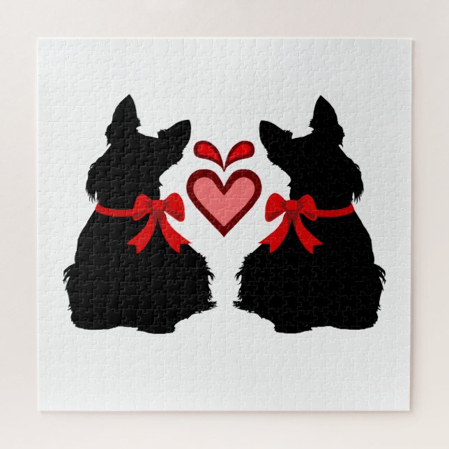 Quebra-cabeça Escocesa Terrier Black Shouette Heart/676 peças (Horizontal)