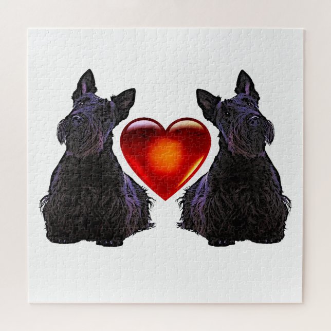 Quebra-cabeça Escocesa Terrier Black Shouette Heart/676 peças (Horizontal)