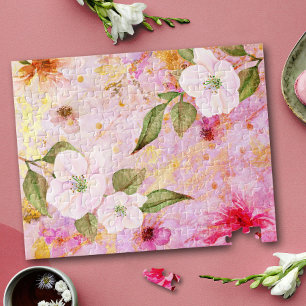 Quebra-cabeça Escrita de aquarela floral em cor rosa e ouro