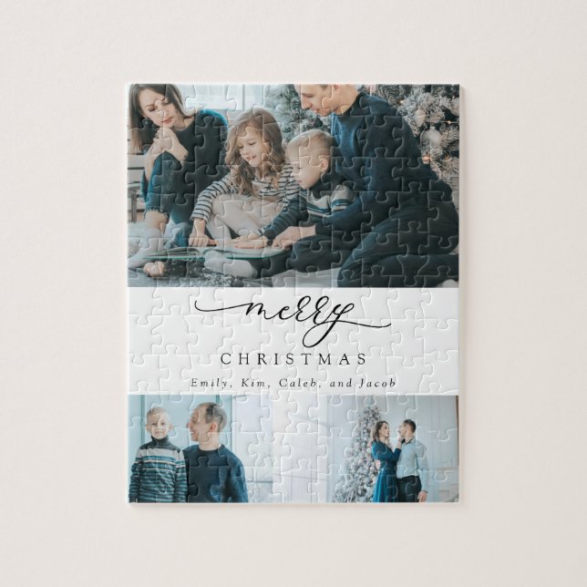 Quebra-cabeça Escrito Mínimo Moderno 3 Foto Feliz Natal (Vertical)