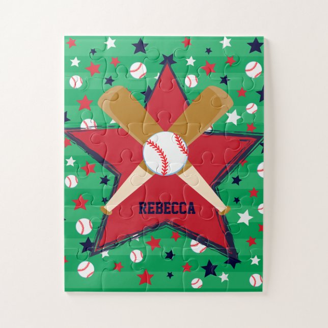 Quebra-cabeça Esfera e estrelas personalizadas de beisebol (Vertical)