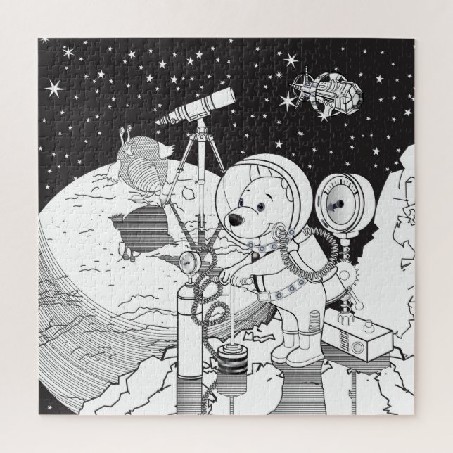 Quebra-cabeça Espaço corante com um filhote de astronauta (Vertical)