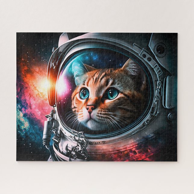 Quebra-cabeça Espaço Engraçado Astronauta Gatinho Galáxia Univer (Horizontal)