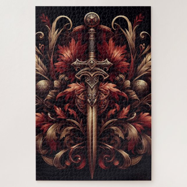 Quebra-cabeça Espada Célula Vermelha e Bronze Escocês (Vertical)