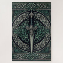 Espada Verde Celta e Prata