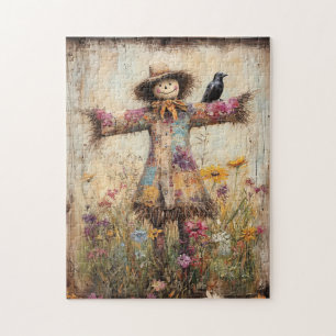 Quebra-cabeça Espantalho de Arte Popular Colorida com Flores Sel