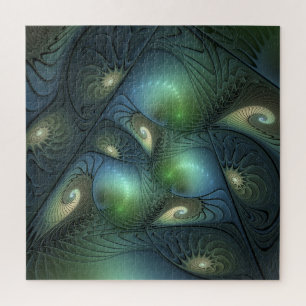 Quebra-cabeça Espirais Beige Green Turquoise Abstrato Arte Fract
