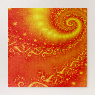 Quebra-cabeça Espirais Fractais de Abstrato Holografia Laranja S