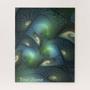 Quebra-cabeça Espirais Legal Beige Green Turquoise Nome Fractal