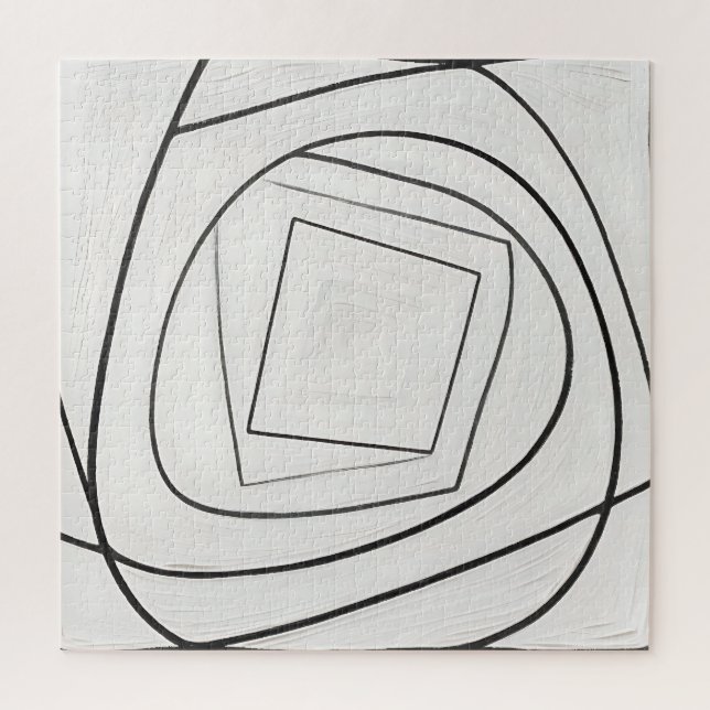 Quebra-cabeça Espiral Quadrada Abstrata Preto Branco (Vertical)