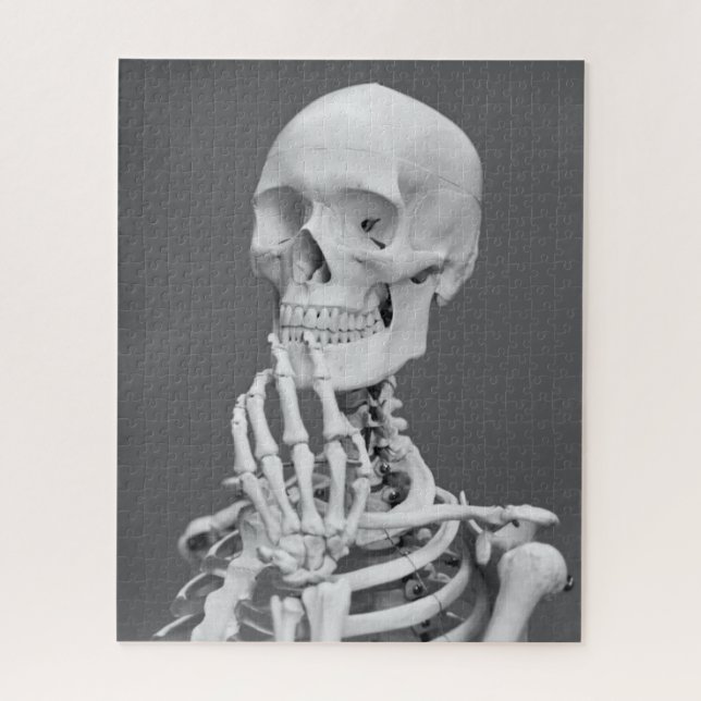 Quebra-cabeça Esqueleto Crânio Halloween Preto e Branco Cinza (Vertical)