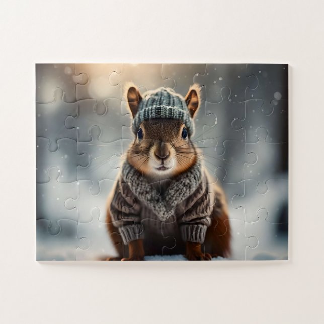 Quebra-cabeça Esquilo bonito vestido para o inverno (Horizontal)