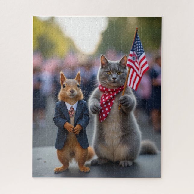 Quebra-cabeça Esquilo Patriótico e Gato (Vertical)