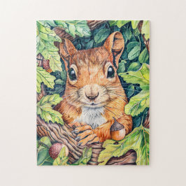 Quebra-cabeça Esquilo pequeno na árvore de carvalho