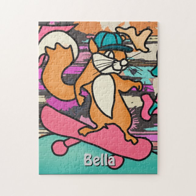 Quebra-cabeça Esquilo Retro de Rua no skate | Engraçado (Vertical)