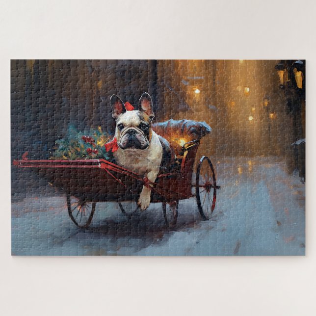 Quebra-cabeça Estação Festiva de Natal do Buldogue Francês (Horizontal)