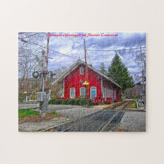 Quebra-cabeça Estação Kent Connecticut. Saudações de Natal (Horizontal)
