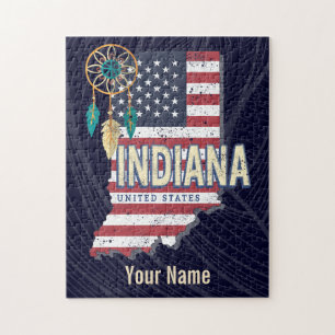 Quebra-cabeça Estado de Indiana Estados Unidos - Retro Map Vinta