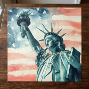 Quebra-cabeça Estátua da Liberdade com bandeira americana