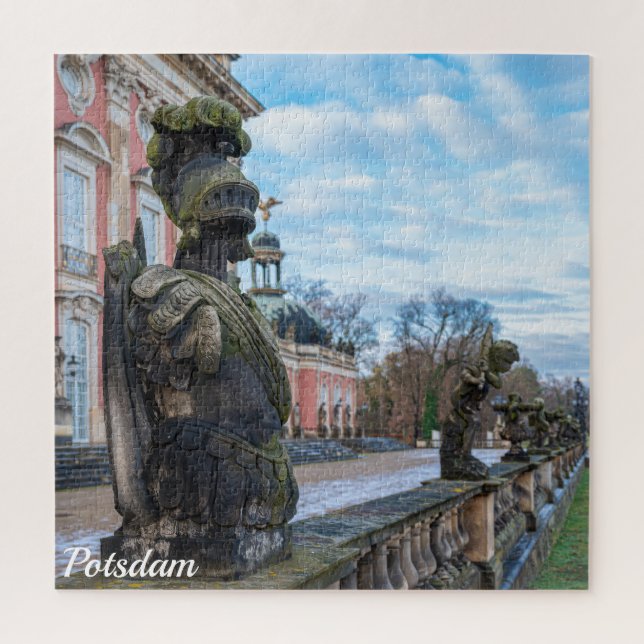 Quebra-cabeça estátuas de cavaleiro pedras perto do palácio em P (Vertical)