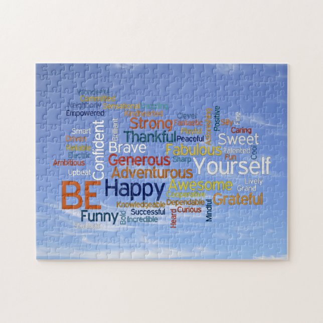 Quebra-cabeça Esteja feliz que nuvem da palavra no céu azul (Horizontal)