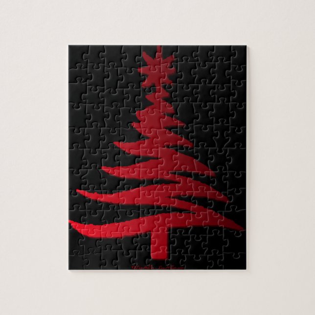 Quebra-cabeça Estêncil De Árvore Natal Vermelho (Vertical)