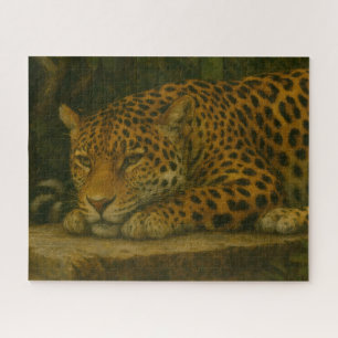Quebra-cabeça Estilidade do ouro - Leopardo em repouso na folhag