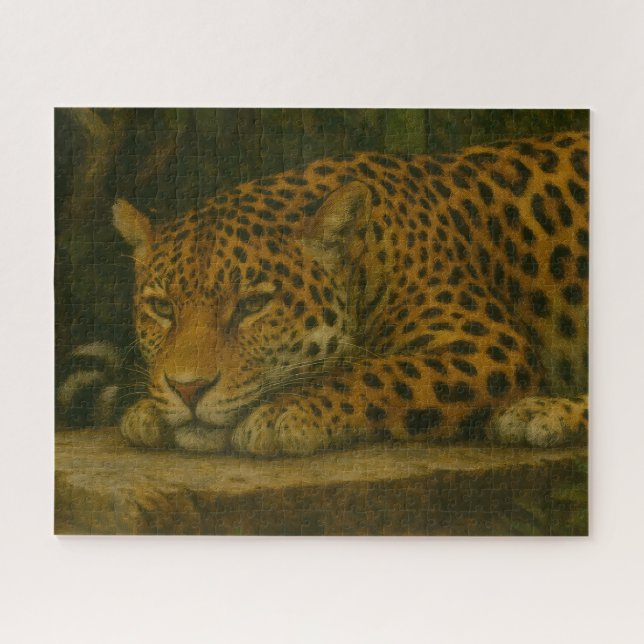 Quebra-cabeça Estilidade do ouro - Leopardo em repouso na folhag (Horizontal)